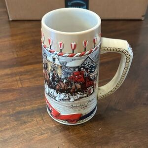 Festive Cream and Red Ceramic Stein Budweiser 1986 Collection Series